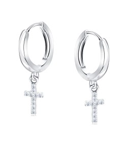 Sparkling Cross Silver Huggies Earring HO-2114